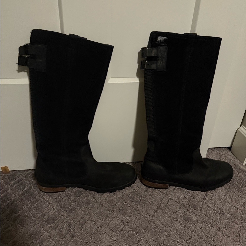 Sorel Emilie Black leather Knee-High Boots with Buckle